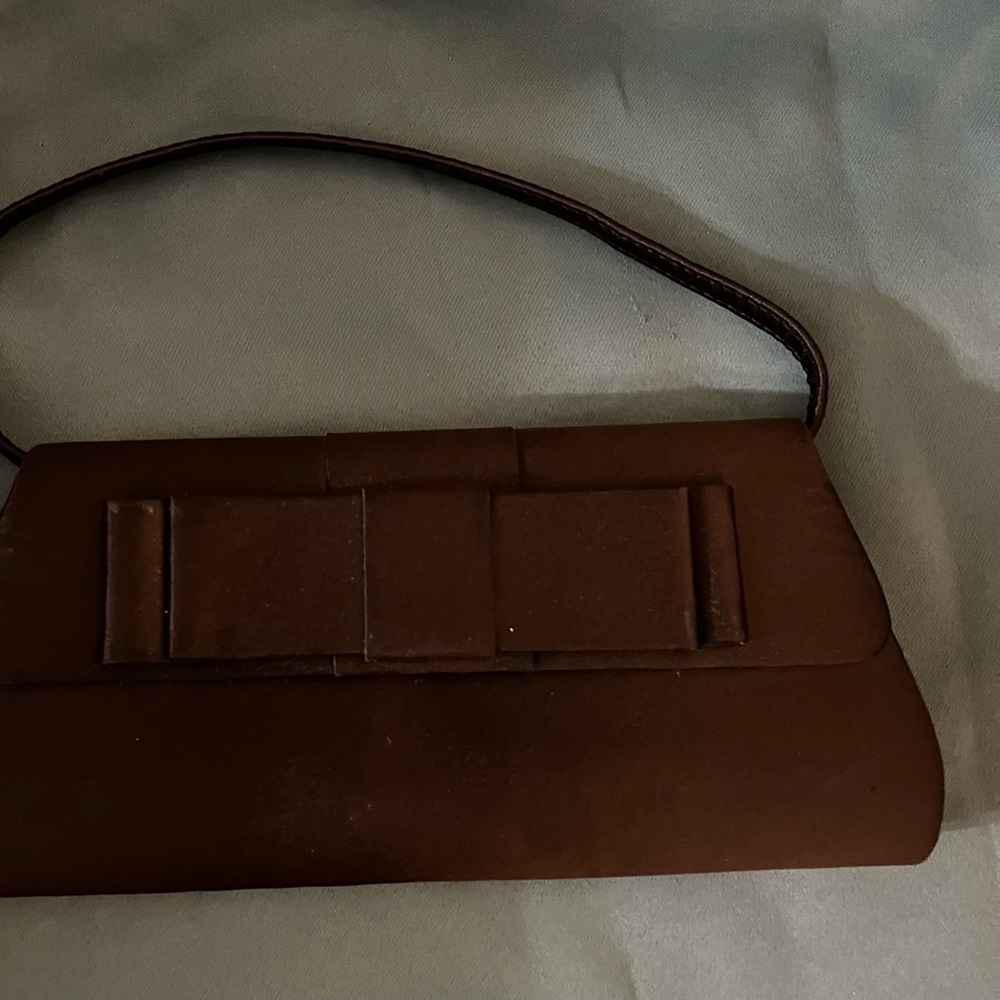 New Brown Satin w/ Bow Formal Dressy Clutch Purse Crossbody Handbag Wedding Prom